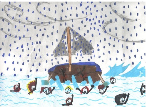 Ζωγραφιές μαθητών της Δ΄1 τάξης οι οποίοι έγραψαν και παραμύθι για τους πρόσφυγες